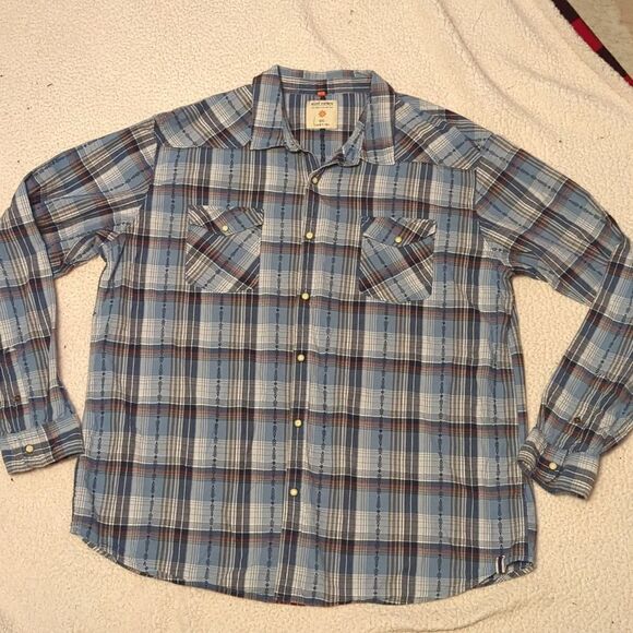Ruff Hewn Woman Blue Multi Color Plaid Button Up 100% Cotton Front Pocket - Picture 1 of 7
